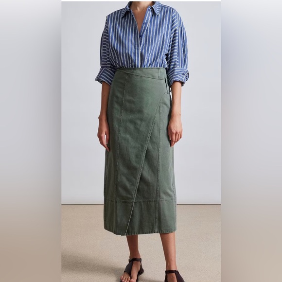 Apiece Apart Dresses & Skirts - Apiece Apart Lahiri Wrap Skirt Thyme Green Cotton Midi Skirt Size 4 Straight